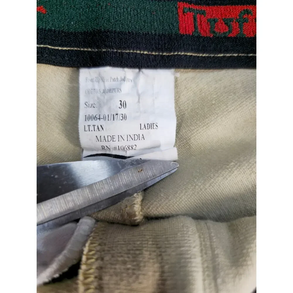 Vintage TuffRider Women's Front Zip Knee Patch Jodhpurs Breeches Tan Size 30